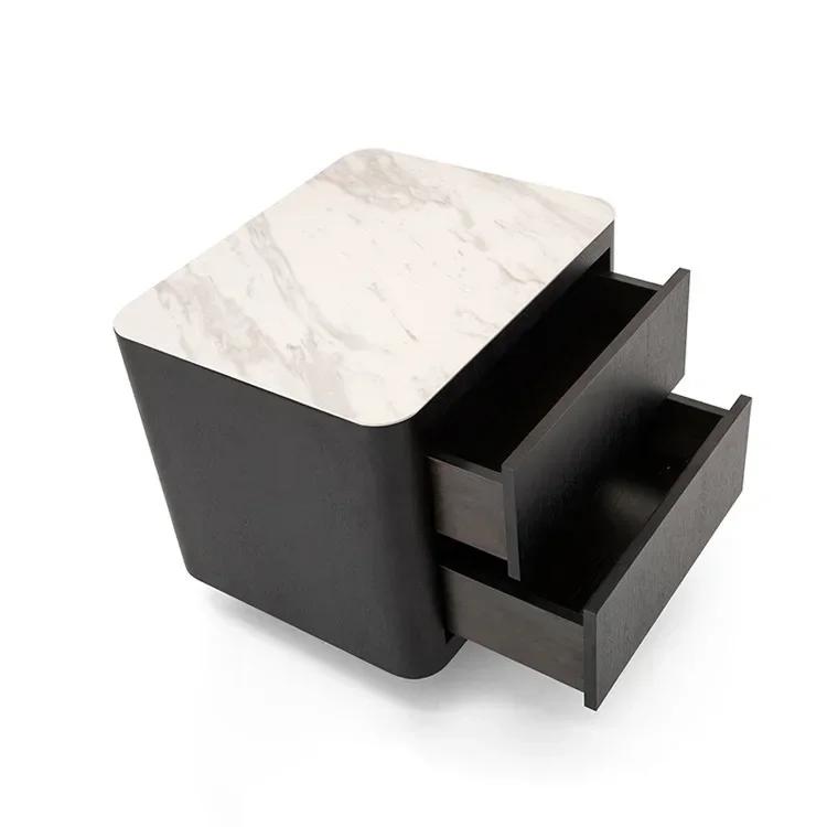 Italian Minimalist Rock Slab Solid Wood Bedside Table Smoke Color Bedside Table Light Luxury Nordic Bedroom Locker Designer