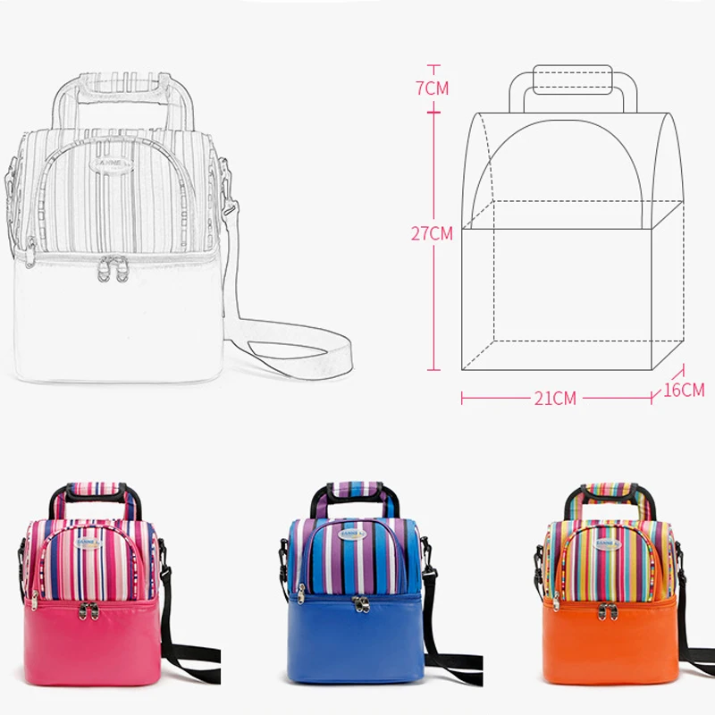 Lunch Bag Women Thermal Dinner Box Cooler Picnic Pouch Double Layer Portable For Food Kids Milk