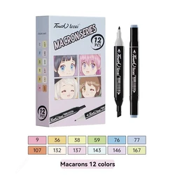 Vibrant Dual Tip Alcohol Markers Set - 12 Colors for Sketching and Drawing (Macaron series)