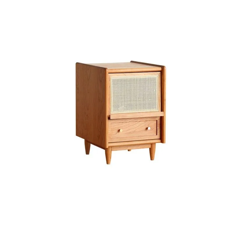 Japanese Solid Wood Bedside Table Rattan Bedroom Wabi-sabi Storage Cabinet Simple Drawer Antique Storage Sofa Side Table