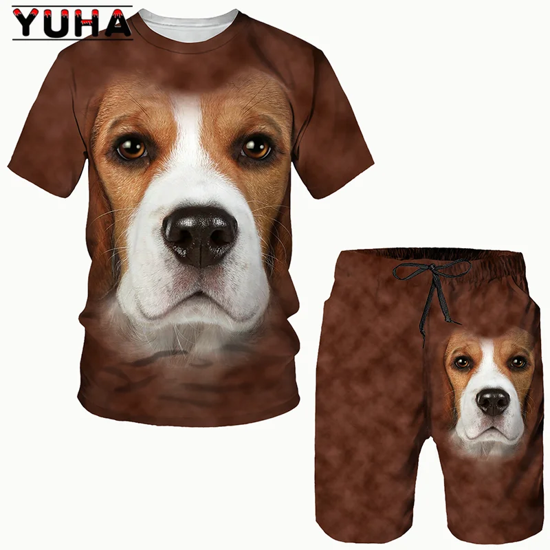 YUHA, Rottweiler 3D Printed Dog Men's T-shirt Shorts Set Men's Sportswear Tracksuit Summer O Neck Short Sleeve Cool Men's Clothi