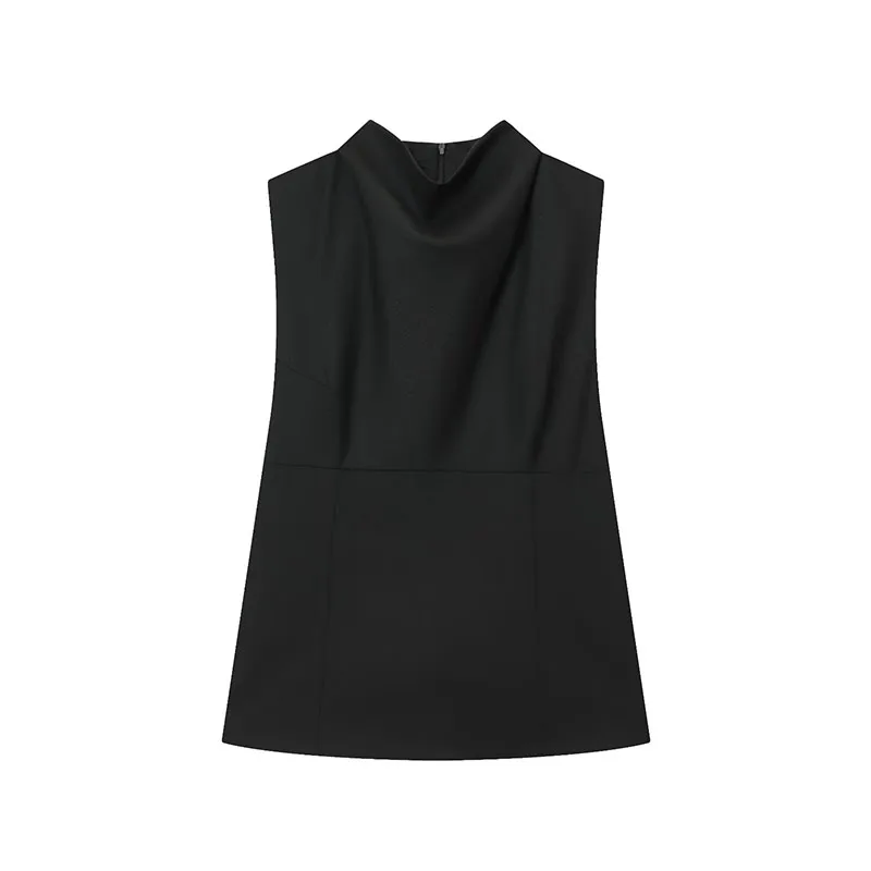 Women Ruched Collar Short Top High Street Slim Corset Top New Summer Fashion Back Zipper Street Y2k Lady Vest Tops