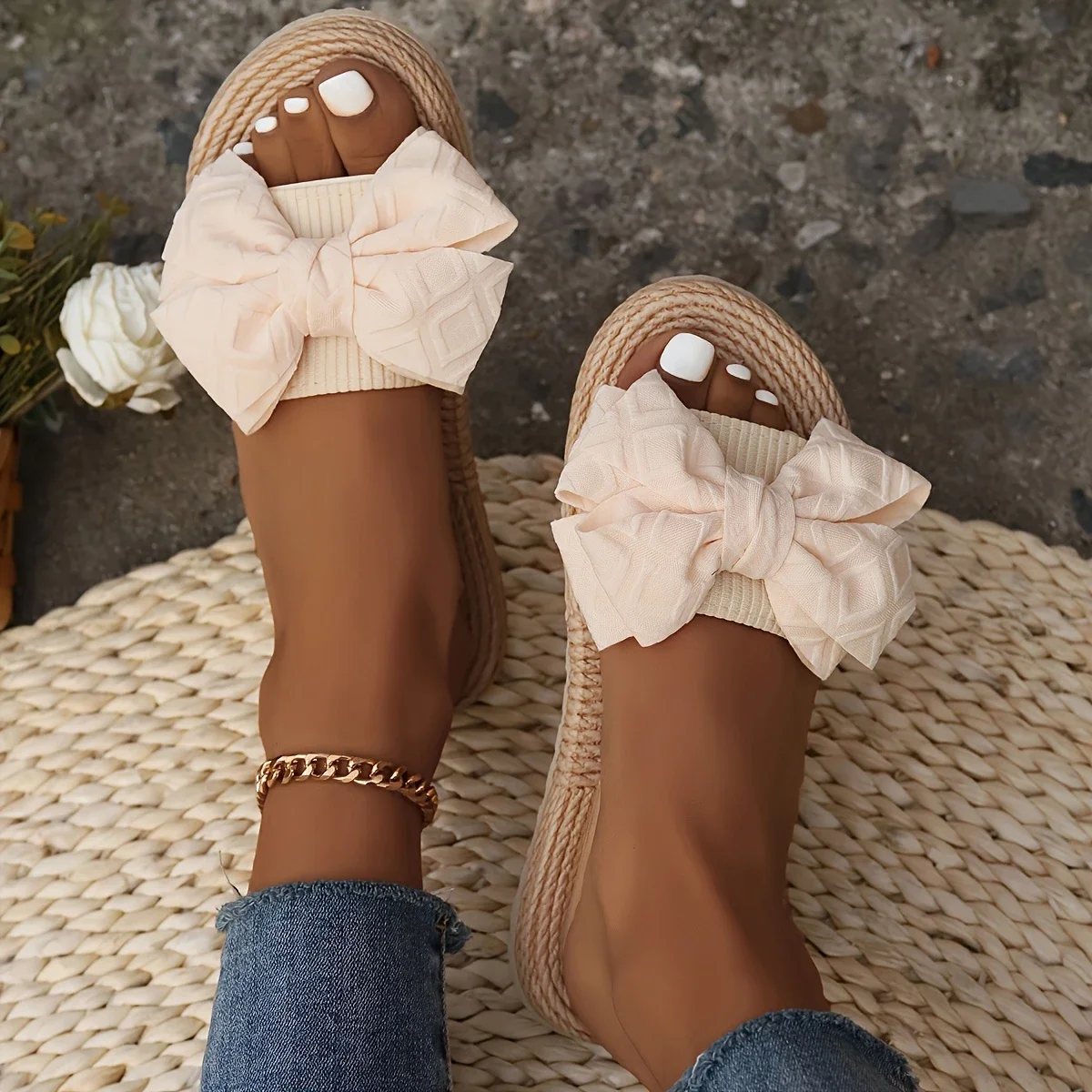 Women'S Lightweight Bowknot Slide Sandals - Casual Flat Summer Beach ...