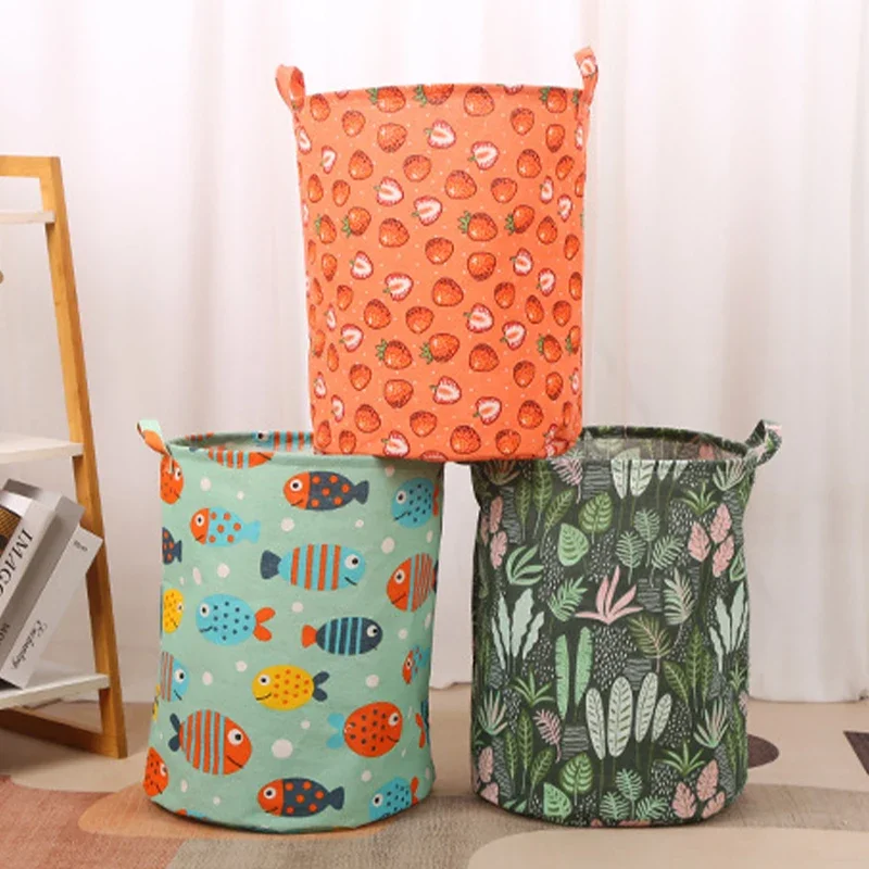 Description Picture 5 of itemPrint Laundry Basket Foldable Home Laundry Storage Bag Portable Cotton Linen Hamper For Kids Toys Dirty Clothes Basket Organizer