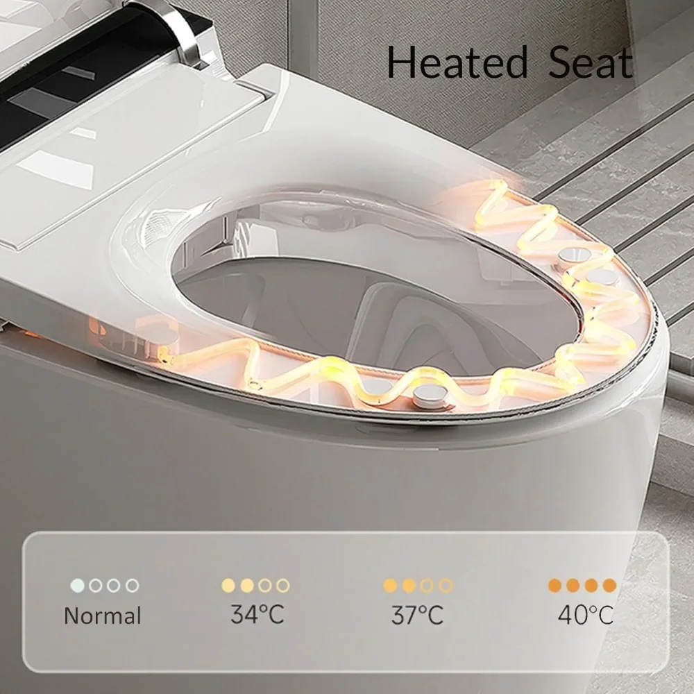 Tankless Toilet，1.28 GPF,Heated Bidet with Dryer&Warm Water,Foot Sensor and Night Light,Auto Flush Open & Close Lid,Smart Toilet 4