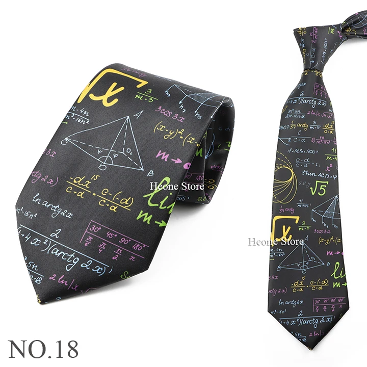 Neuartige Weiche Seidenkrawatte für Herren Kreative Graffiti Katze Hund Karte Mathematik Druck Polyester Krawatte Casual Party Alltagskleidung Accessoire – Detail 19