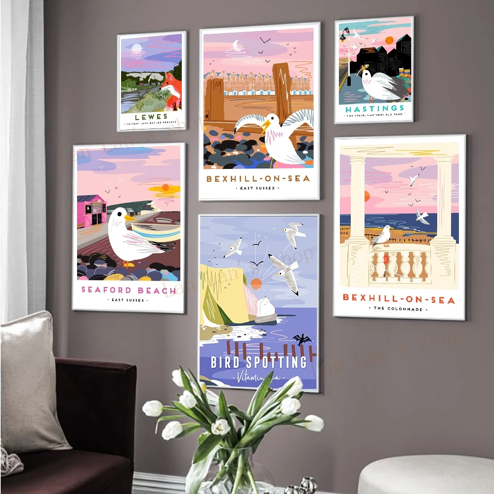 Gabbiano Coast Landscape Canvas Painting Sea Bexhill Colonnade Print Black Fishing House Picture Poster And Prints Home Decor