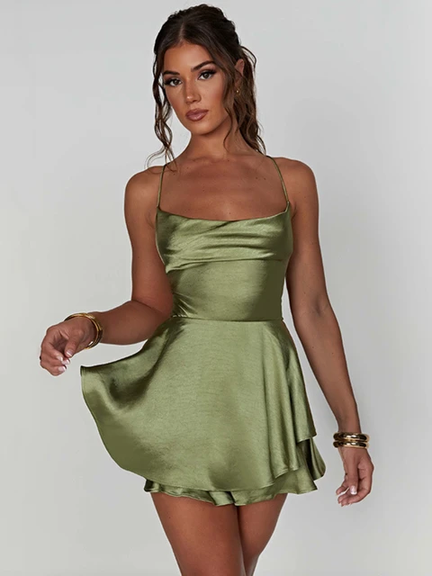 Laxsesu Backless Sexy Satin Mini Dress Spaghetti Strap Slim Bandage Summer Dress Elegant Party Evening Dresses for Women 2024 Excellent product recommendation