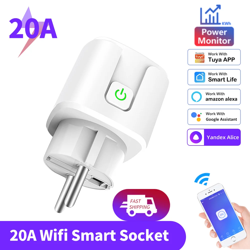 Smart Plug 20A WiFi / Zigbee Smart Socket EU Tuya Smart Plug With Power Metering For Home Appliance Home Works With Alexa Google