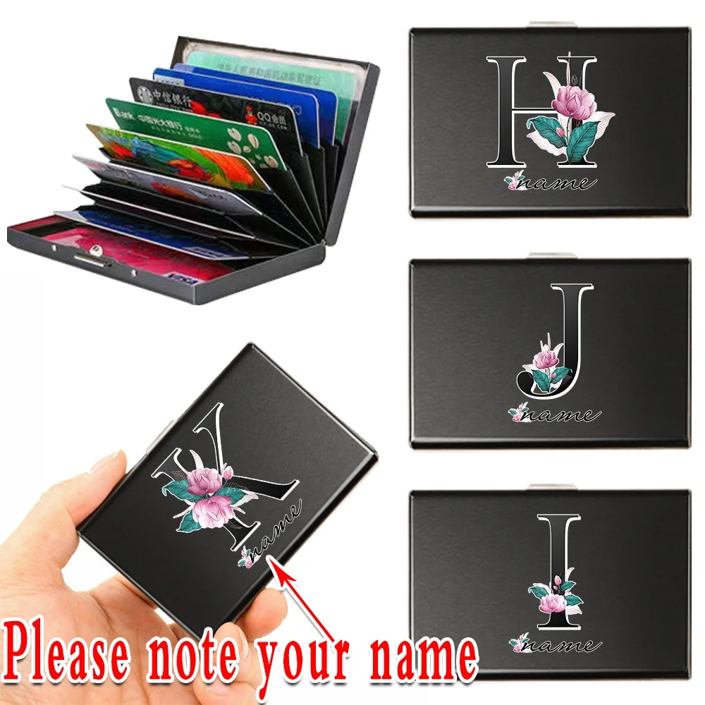 Customized Name Card Holder Men RFID Aluminum Metal Slim Wallet Anti-scan Credit Card Holder Business Thin ID Card Case Purse leather rfid card holder purse women men outdoor wallet credit card organizer anti rfid scanning protect holder