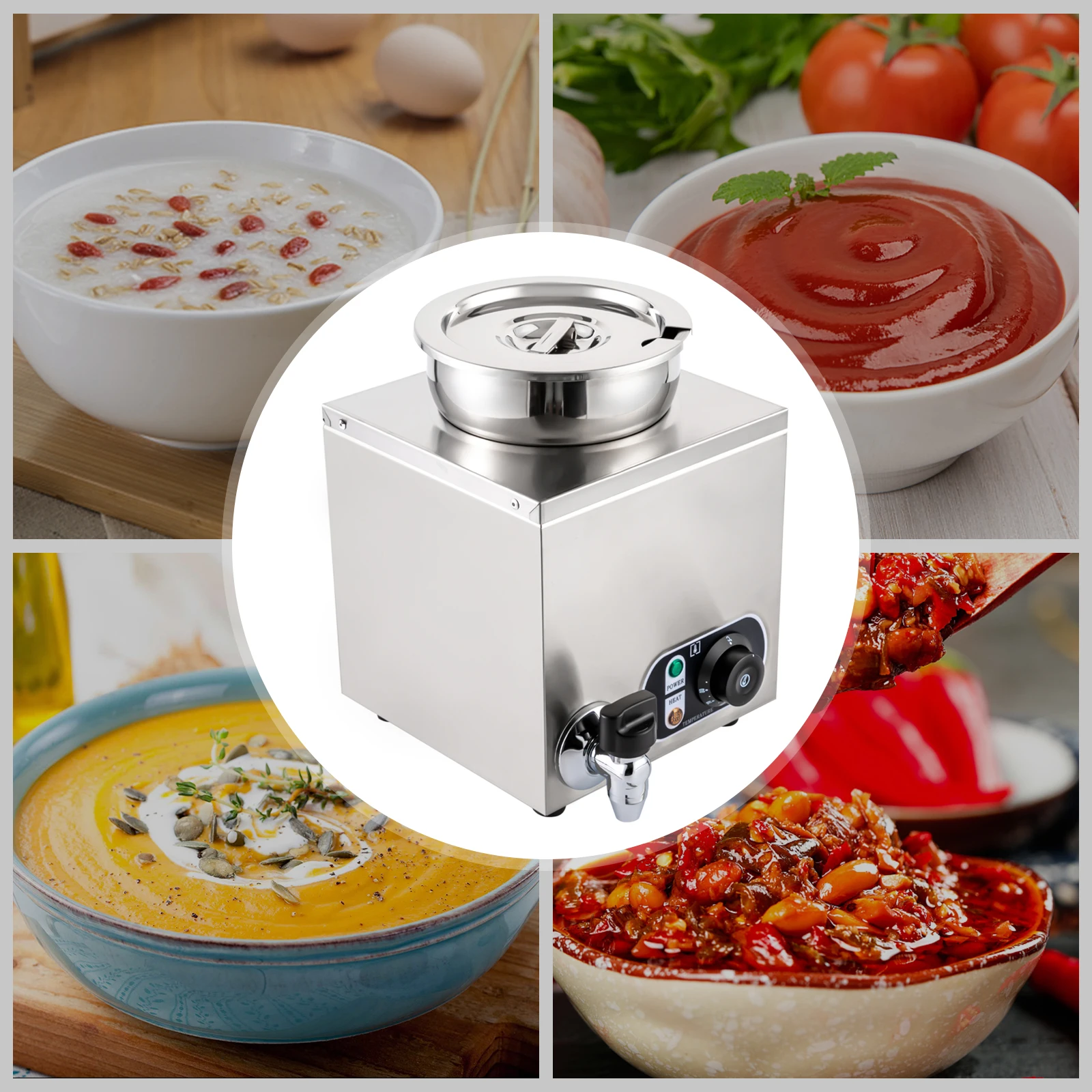 

Commercial Electric Soup Warmer ,Electric Food Warmer, Adjustable Temp, 110V Stainless Steel Countertop Soup Pot with Tap, Food