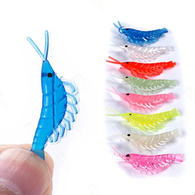 20pcs/Bag Mini Soft Silicone Shrimp Fishing Lures 2.5cm Small Light Green  Freshwater Camping Pesca