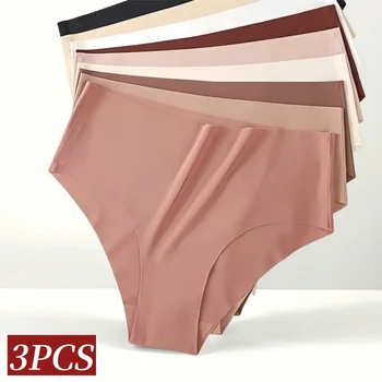 3Pcs/Set Ice Silk Panties Women High Waist Seamless Briefs Breathable Invisible Underwear Soft Stretch Sexy Lingerie XS-XL Panty