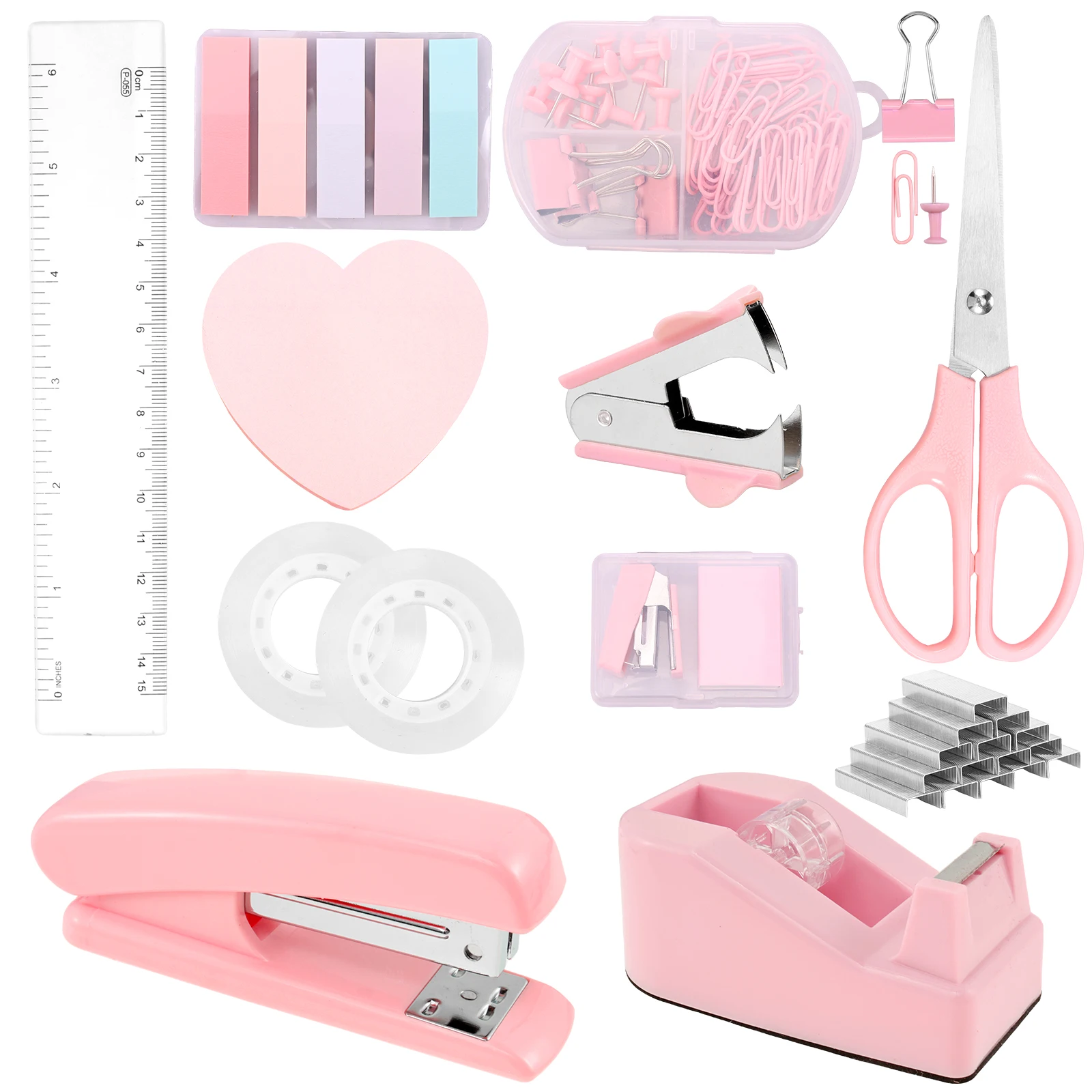 Office Supplies Desk Accessories Stapler Set Tape Dispenser Staple Remover Staples Clips Scissor And Tabs For Students Office