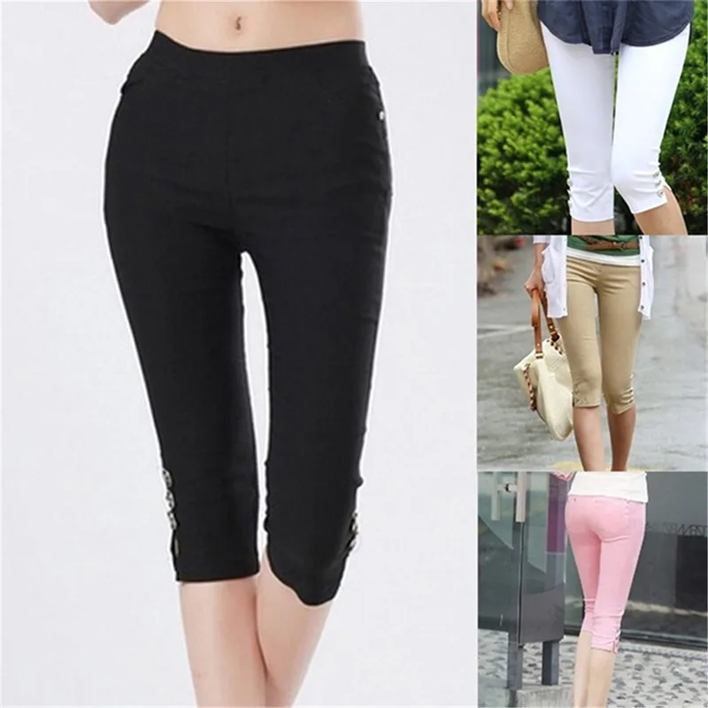 

Women's Breeches Summer Slim Waist Candy Color Stretch Leggings Capris Fashion Pencil Pants Crops For Female