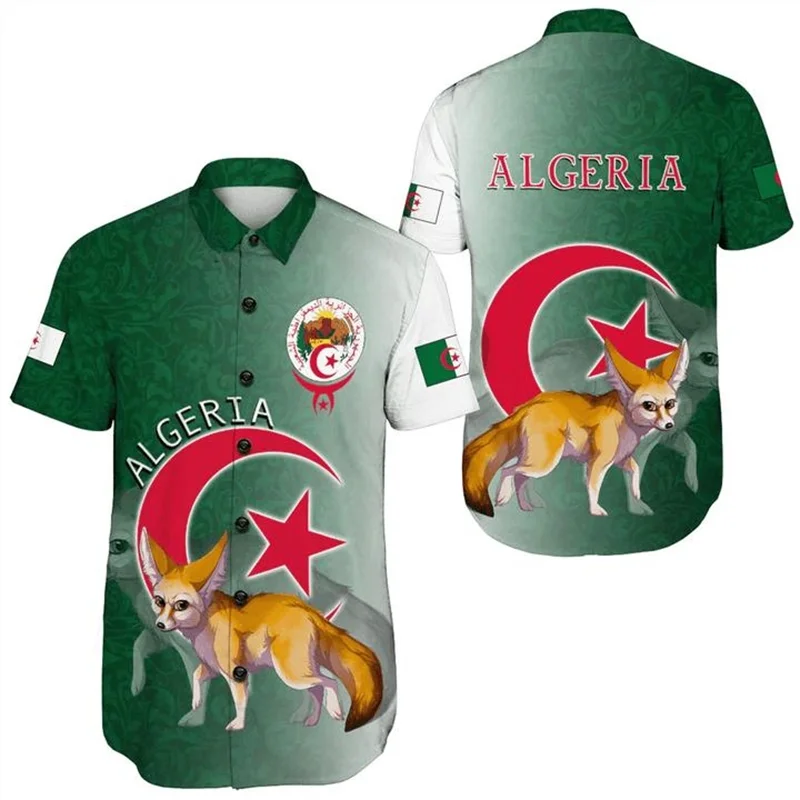 

Рубашка мужская с 3D-принтом флага Африки и Алжира, повседневная Гавайская Мужская рубашка с короткими рукавами, блузки с национальным гербом, топы