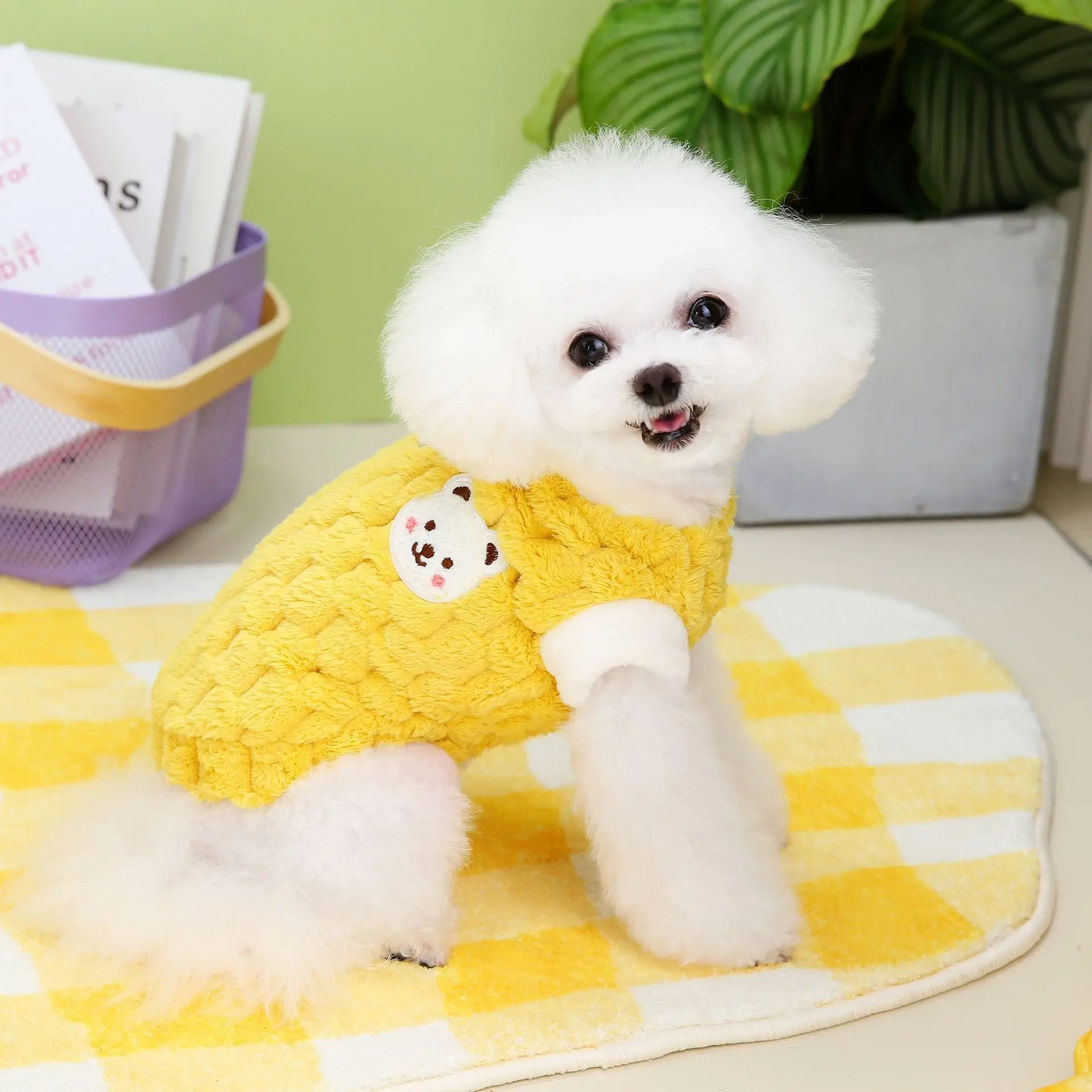 따뜻한 겨울 애완동물 옷 귀여운 강아지 조끼 D링 포함 부드러운 플러시 소재 강아지 옷 작은 강아지와 고양이용