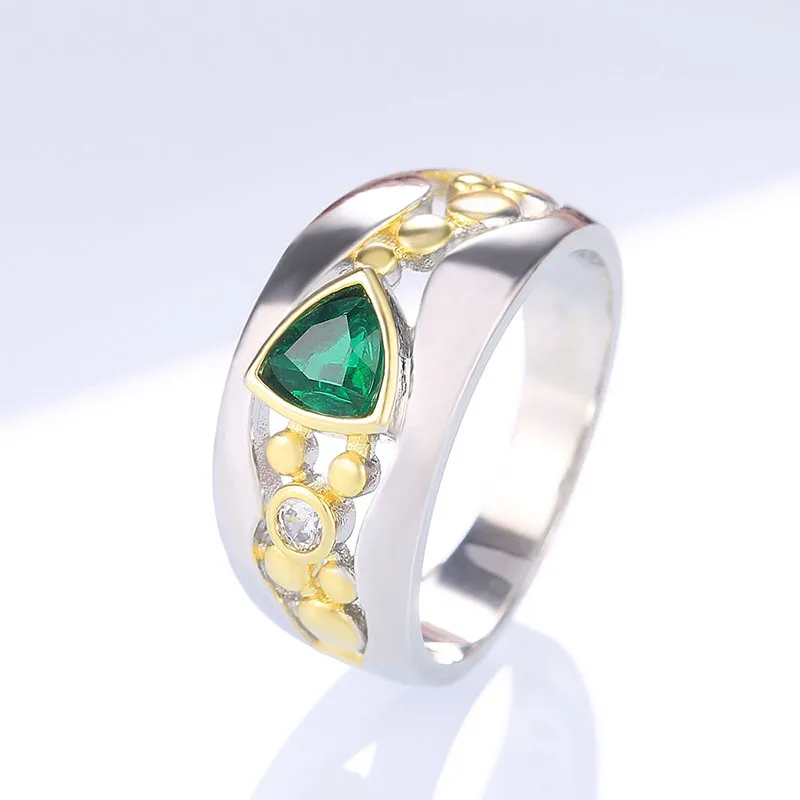 Huitan Two Tone Design Triangular Blue/Green CZ Women Rings - Image 16