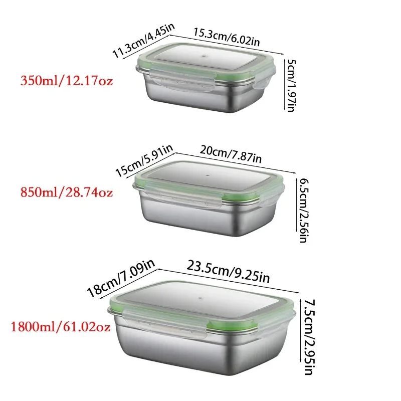 High quality 304 stainless steel food storage container set, stackable lunch box, transparent lid, home kitchen, school office