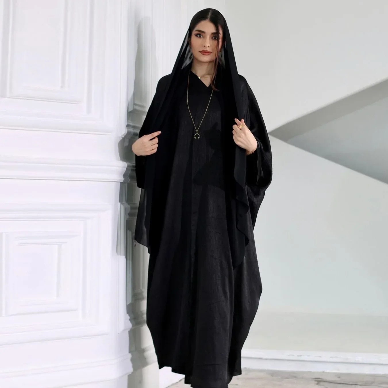 Eid Batwing Abaya Kimono Muslim Cardigan Shiny Satin Open Abayas for Women Dubai Turkey Modest Islamic Outfit Kaftan Hijab Dress