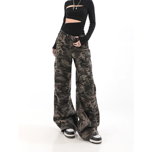 Salopette décontractée américaine rétro High Street, pantalon de Camouflage ample à jambes larges pour femmes Y2k Hip-hop Cargo Grunge Baggy 5