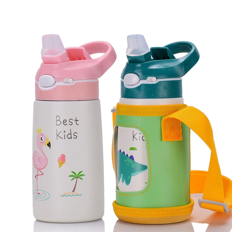Thermal Water Bottle Stainless Steel Water Bottle Thermal Mug Stainless Steel Thermos Bottle Kids Water Bottle Cartoon Animal Children's Cup With Straw 400ML