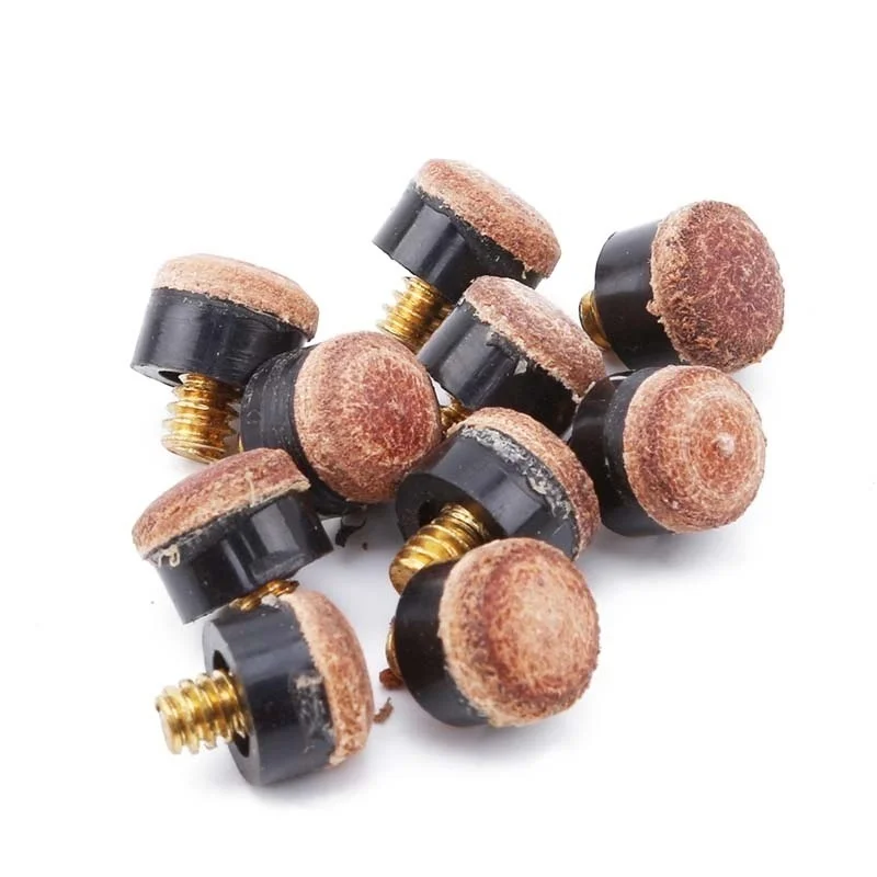 10Pcs 10mm 12mm Screw on Cue Tips for Billiard Snooker Billiard Spare Parts Screws Billiard Cue Tip