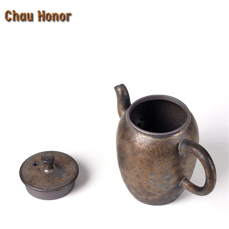 210ml Vintage Kiln Fambe Ceramic Teapot Handmade Sprinkle Gold Glaze Small Master Pots Dahongpao Teaware As Wish Gift Packaging