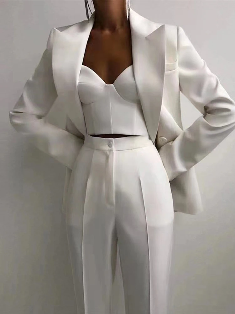 

HIGH STREET Newest 2024 Designer Fashion Suit Set Women's Double Breasted Buttons Blazer Camis Pants Set 3pcs Set