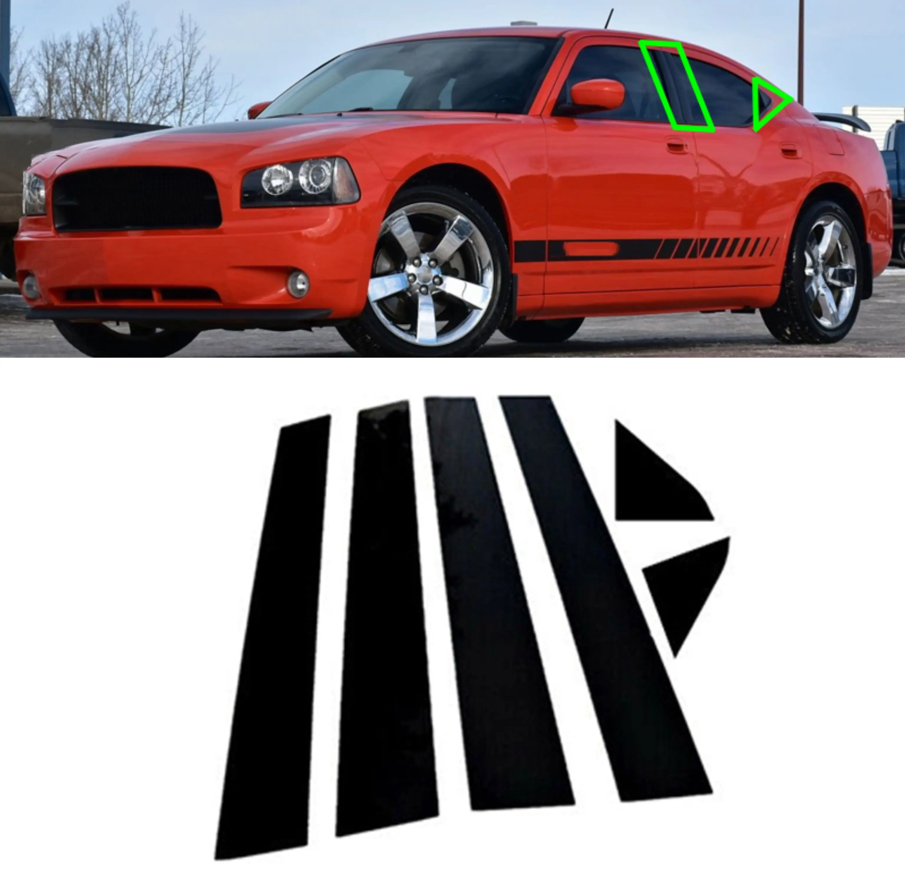 6Pcs Car Door Window Pillar Posts Trim Covers Sticker For Dodge Charger