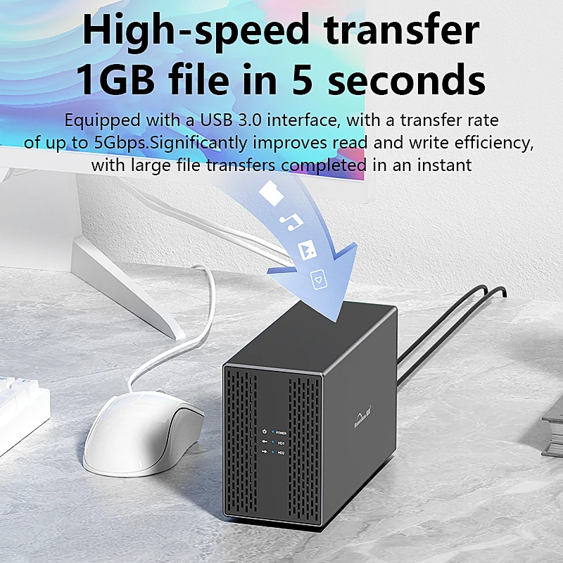 Blueendless Dual Bay Shell Heat Dissipation 3.5 USB 3.0 External Type C Dual Hard Drive Enclosure SATA Array Box HDD Server case