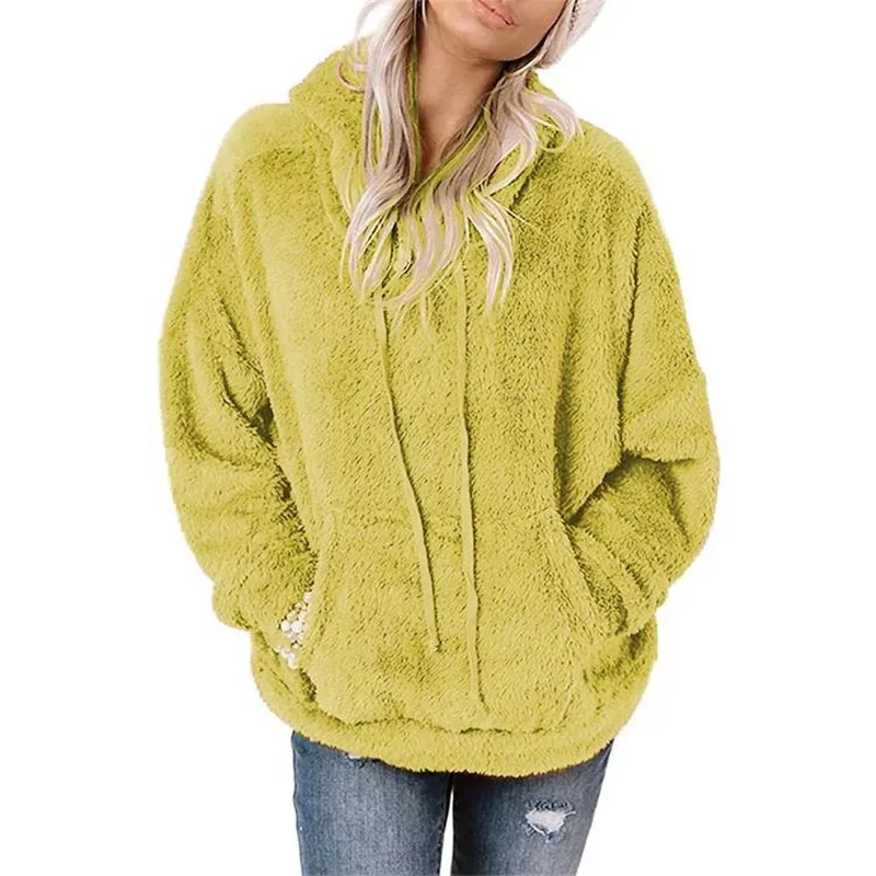 Winter Thickened Warm Women Hoodie British Style Splicing Kangaroo Pocket Plush Outerwear Female Casual Loose Hooded Sweatshirt
