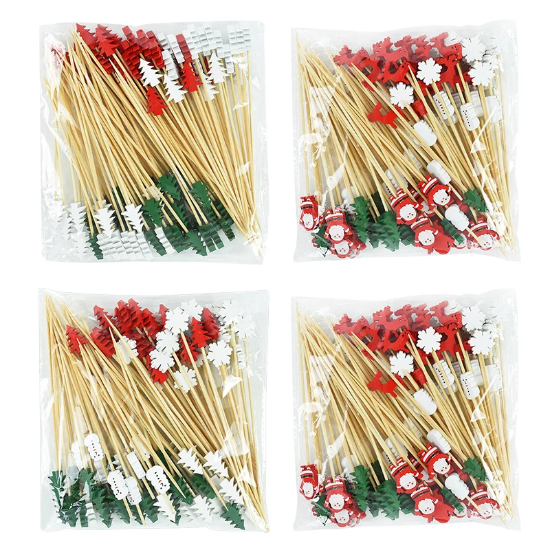 Christmas Disposable Bamboo Skewers - Festive Food & Cocktail Picks
