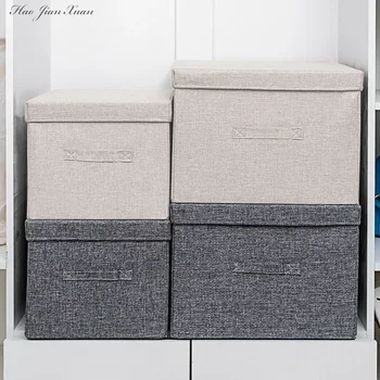 Boîte de rangement pliante en tissu de coton et de lin lavable, bacs pliables, organisateur de jouets avec couvercle, panier de rangement, panier à linge 1