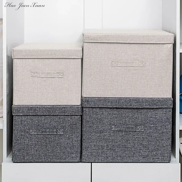 Boîte de rangement pliante en tissu de coton et de lin lavable, bacs pliables, organisateur de jouets avec couvercle, panier de rangement, panier à linge 1