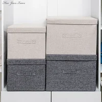 Washable Cotton Linen Fabric Folding CD Storage Box Foldable Bins Toys Organizer With Lid Storage Basket Laundry Basket 2