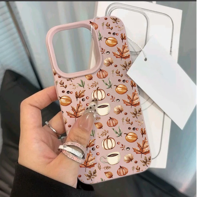 Autumn Leaf Pumpkin Coffer Leather Phone Case