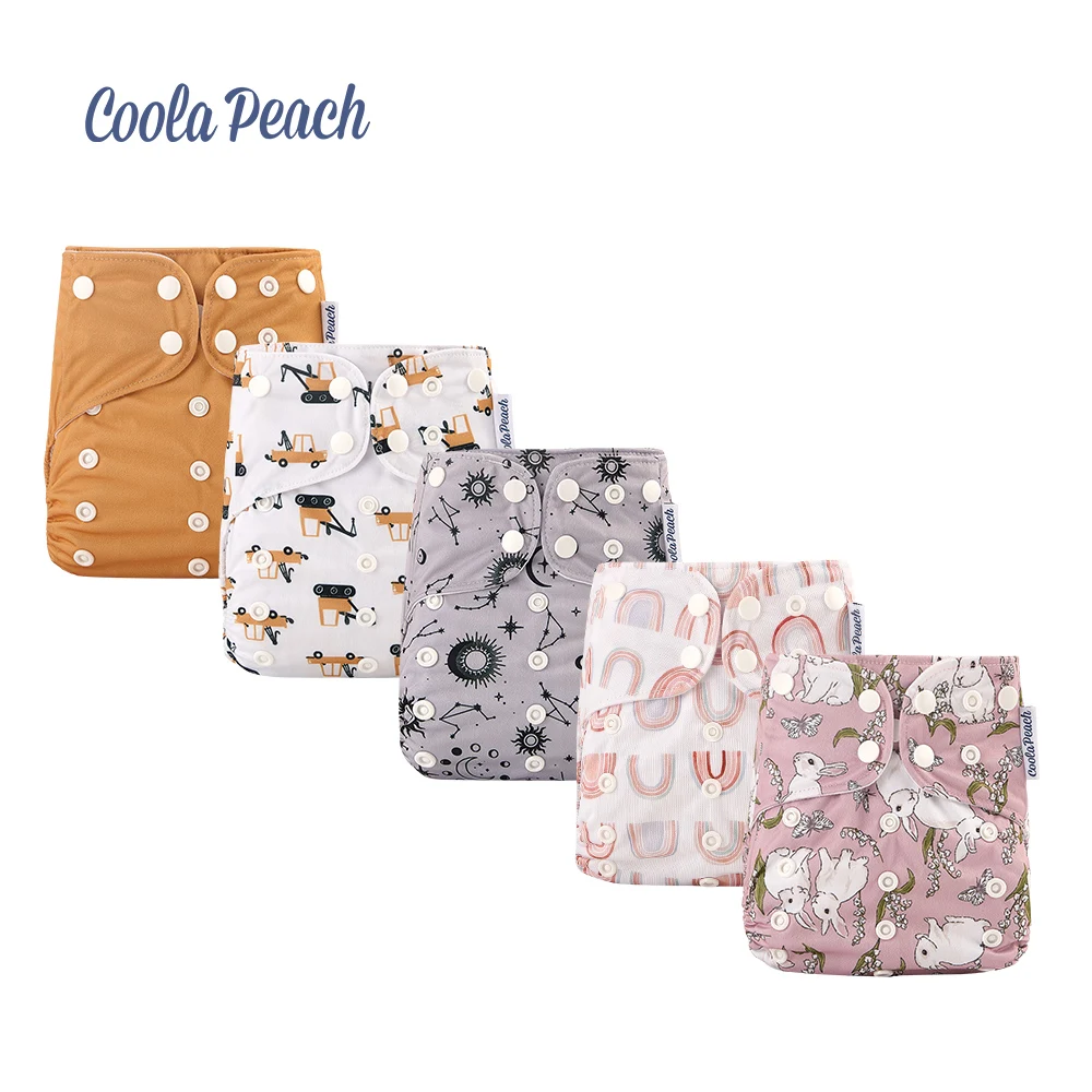 

Coola Peach #Boutique Life# 5pcs Pack Recycled Fabric Baby Cloth Diapers With Liners And Wet Bag Reusable Washable Newborn Nappy