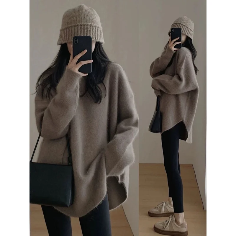 

Sweaters Pullover Autumn Fashion O-neck Knitwear Lazy Style Vintage Solid Color Long Sleeved Simple Basic Chic Sweaters Tops New