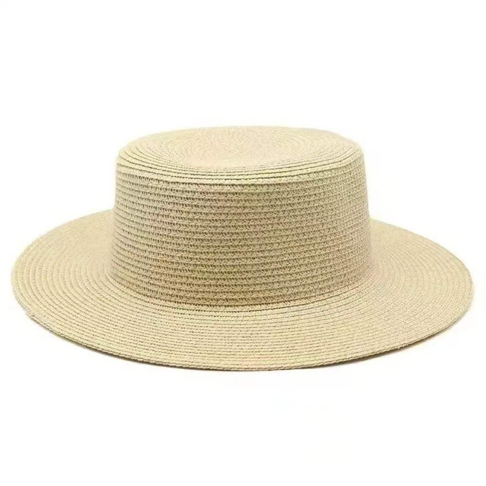 Modischer Strohhut mit breiter Krempe für Damen, handgewebter Strohhut mit flachem Oberteil, Sonnenschutzhut, atmungsaktive Panama-Kappe, Sommer-Strand-Sonnenhut für Damen – Detail 6