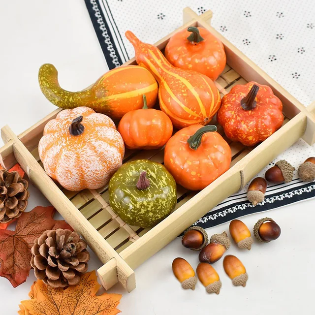 Decoración de otoño para Halloween, accesorios de cosecha, calabazas, hojas de calabaza, Otoño, seda Artificial falsa, suministros para fiestas festivas - Imagen 5