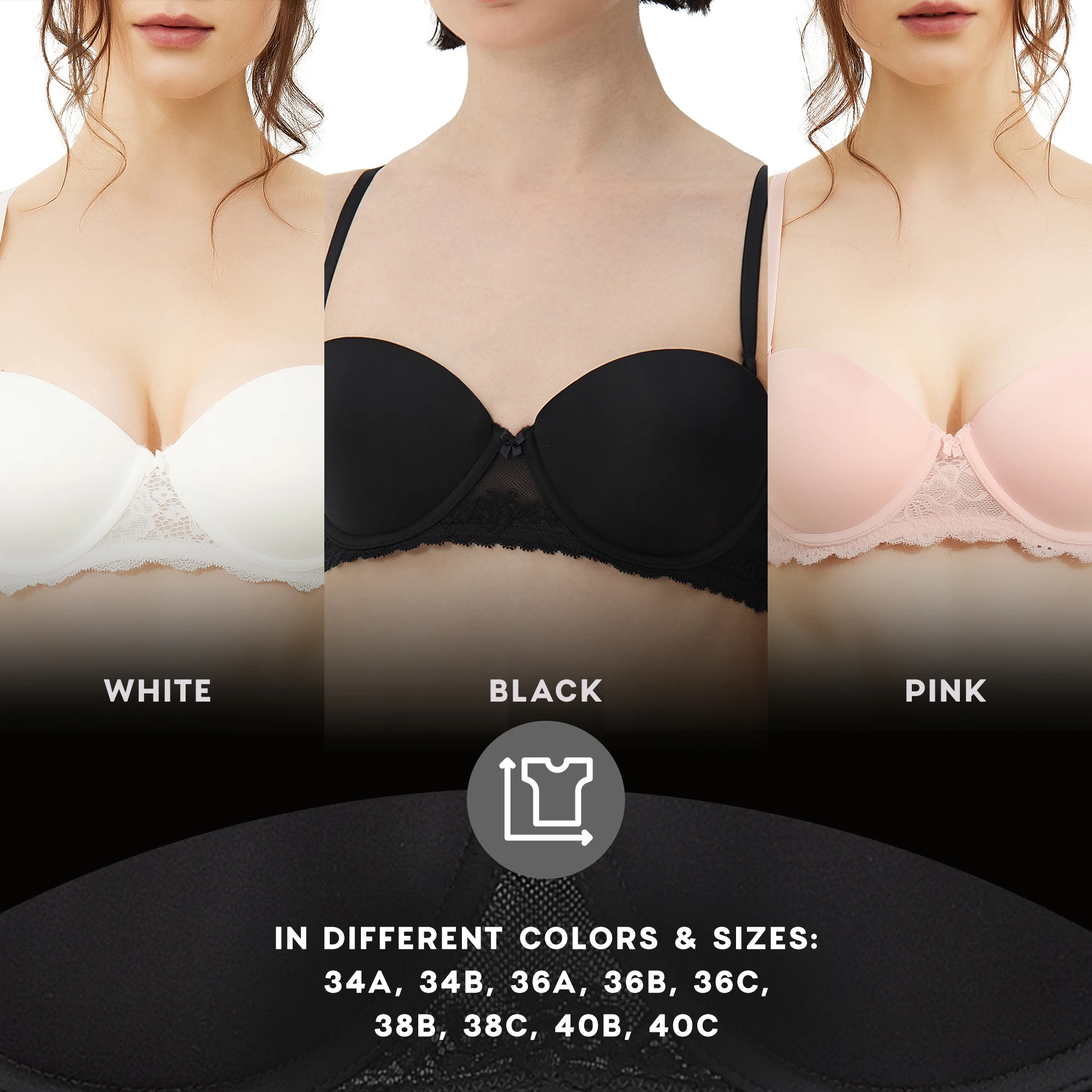 VANEVER Women's Laceband Underwired Bra, Removable Shoulder Srap Bra Ladies Underwear, Comfy & Breathable Sexy Push Up Lingerie