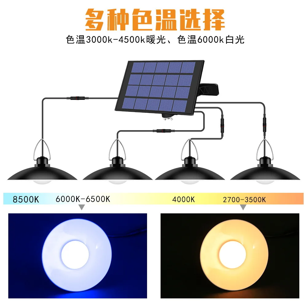 Double Head Solar Pendant Light with Remote Contro Outdoor Indoor Solar Lamp with 3m Line Solar Lighting for Camping Garden Yard