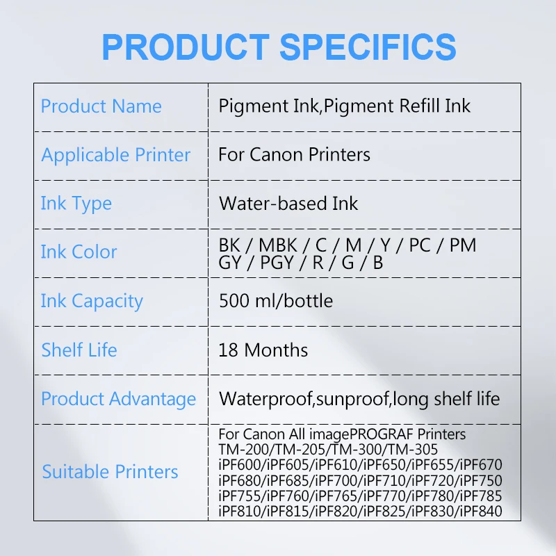 Dye Ink Kit Ink Refill Kit Inkjet Printer Ink Ink Cartridge Refill Kit Ink Refill 500ML Pigment Ink For Canon PFI-107 PFI-120 PFI-320 PFI-102 PFI-104 PFI-707 PFI-710 PFI-206 PFI-306 TM-200 TM-300 PF670 iPF680