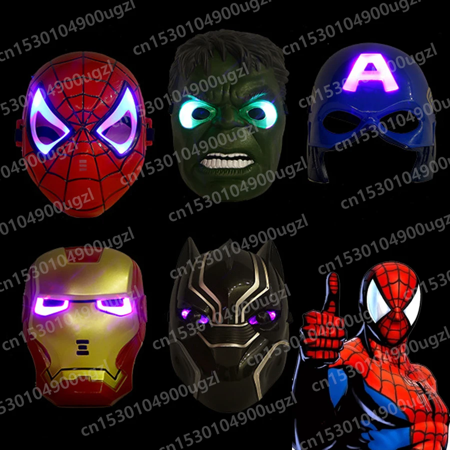 

Disney Masks Led Light Anime Figure Spider-mans Iron-man Super-Heros Hulks Collection Decoration Cosplay Model Toys Kids Gifts