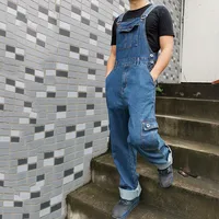 Men's Overalls Jumpsuit Large Size Strap Straight Blue Jeans With 7 Pockets More Sizes 30-48 50 2