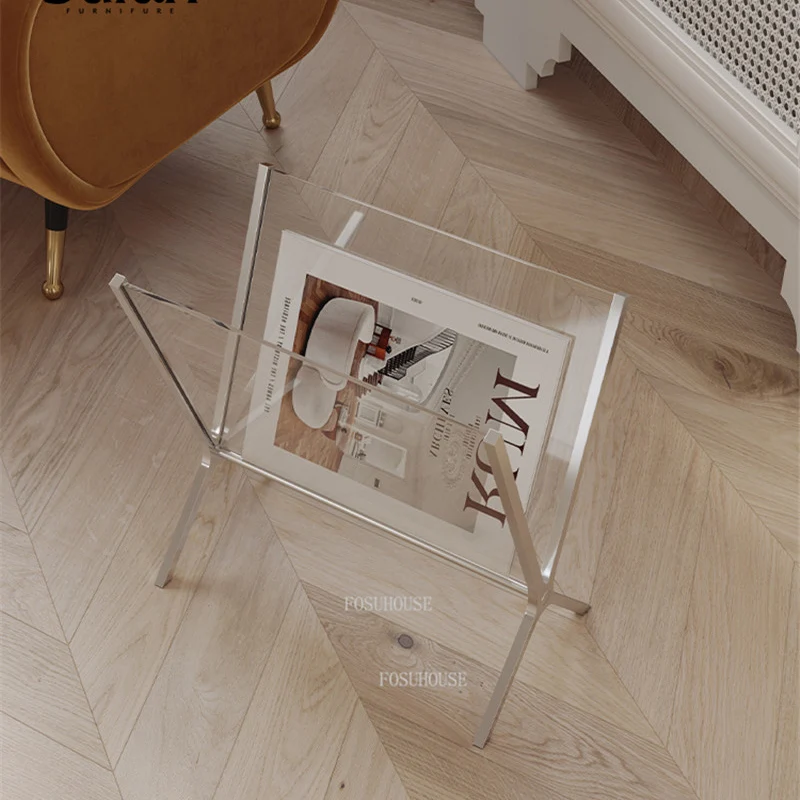 Transparent Book Shelf Magazine Rack Glass Classic Bookshelf Korean Ins Original Newspaper Rack Modern Stainless Steel Book