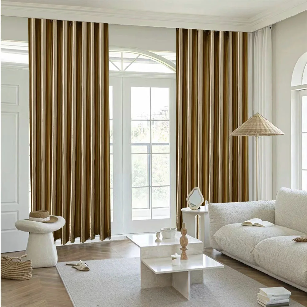 Best Curtains 製品 ,金色のサテン模様のライトブラウンのカーテン Light Luxury Golden Semi- Blackout Curtains For Living Room