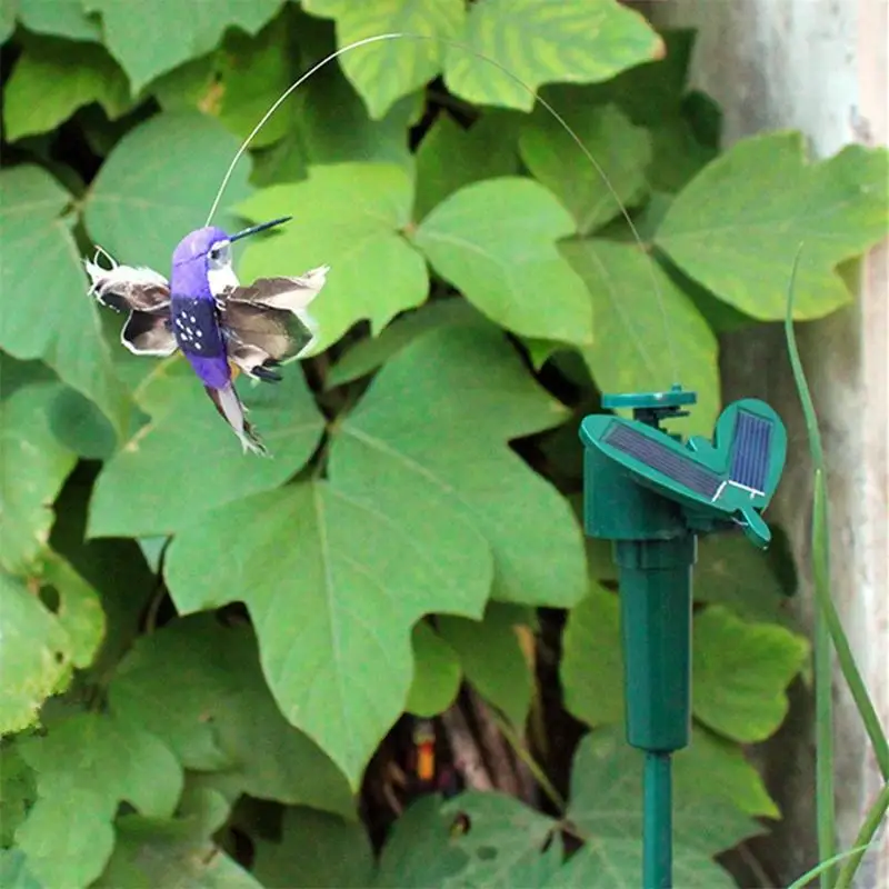 Funny Solar Rotating Bird Toy Flying Hummingbird Power Vibration Birds Stake Flying Fluttering Toy For Garden Decoration animal wind spinners wind spinner