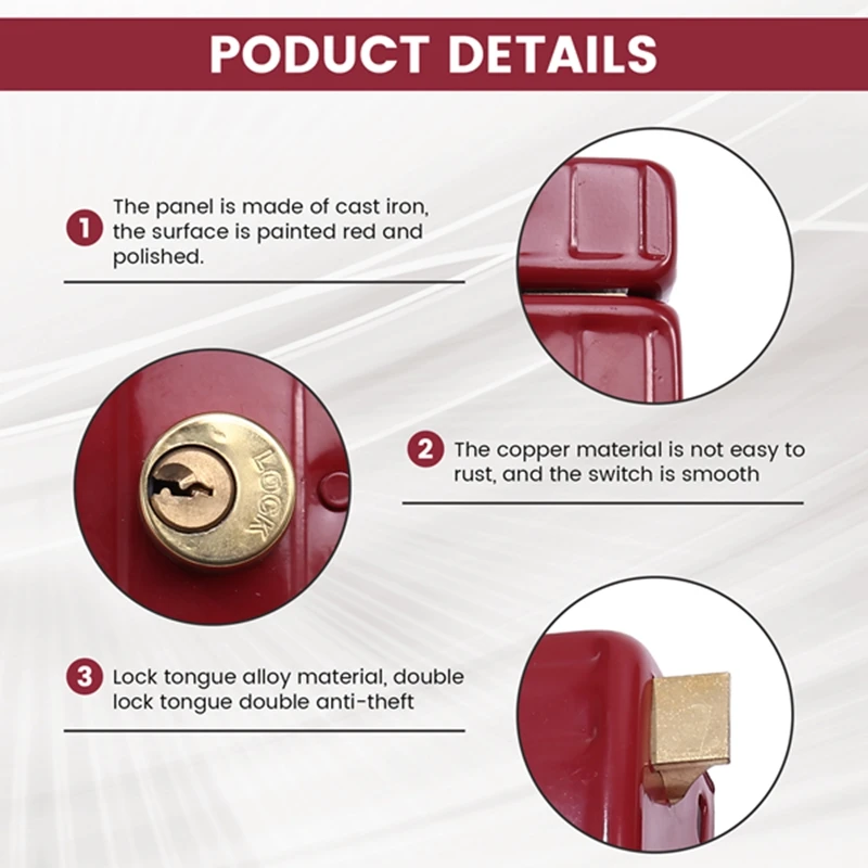 A32R-Cast Iron Anti-Theft Lock Exterior Door Multiple Insurance Security Household Indoor Dormitory With Key Wooden Door Lock